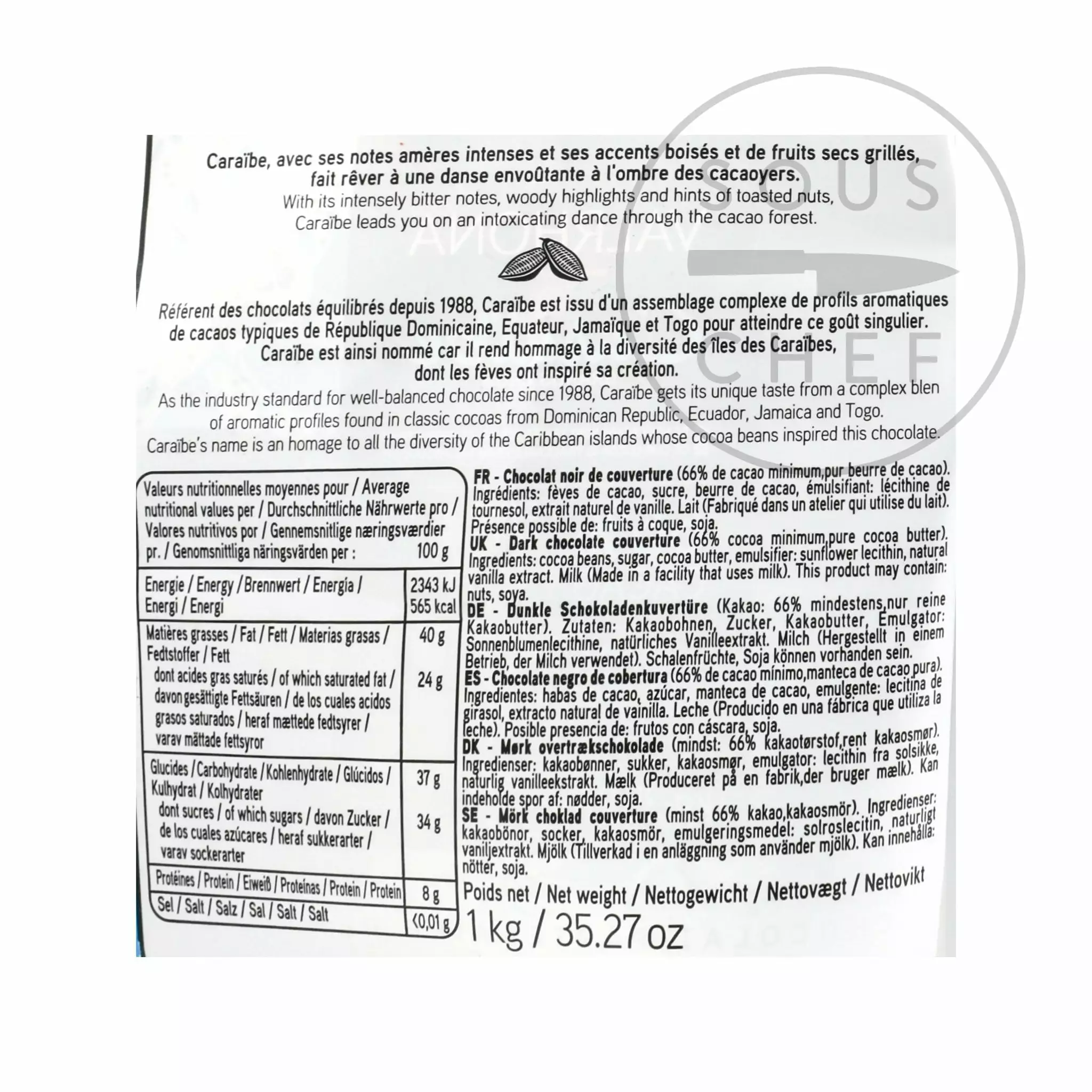 Valrhona Caraibe 66% Dark Chocolate Chips Cooking Chocolate 5 Valrhona Caraibe 66% Dark Chocolate Chips Cooking Chocolate