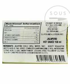 Ingredients El Yucateco Jalapeño Sauce 150ml