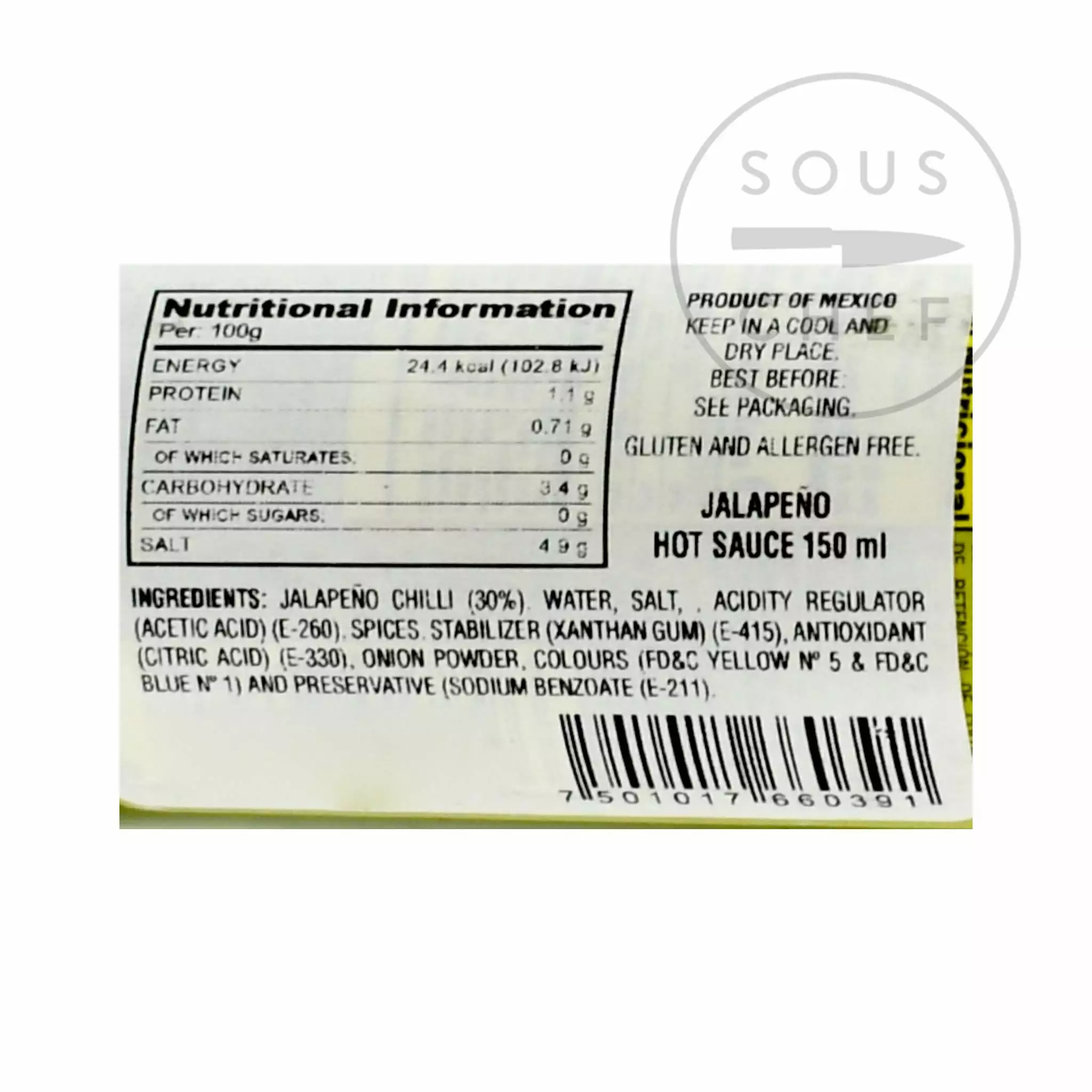 Ingredients El Yucateco Jalapeño Sauce 150ml 4 Ingredients El Yucateco Jalapeño Sauce 150ml