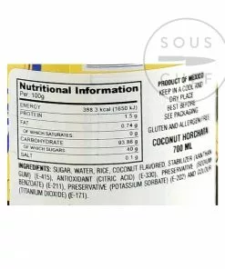 Ingredients El Yucateco Coconut Flavour Horchata 700ml