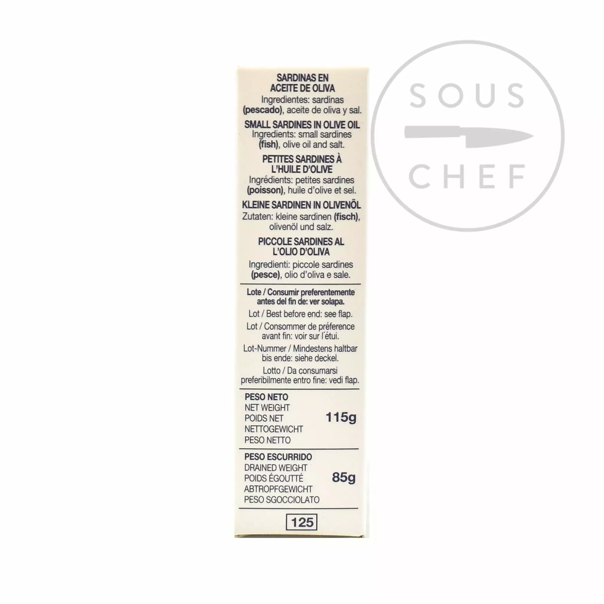 Ingredients La Brujula Sardinillas - Small Sardines 115g 4 Ingredients La Brujula Sardinillas - Small Sardines 115g