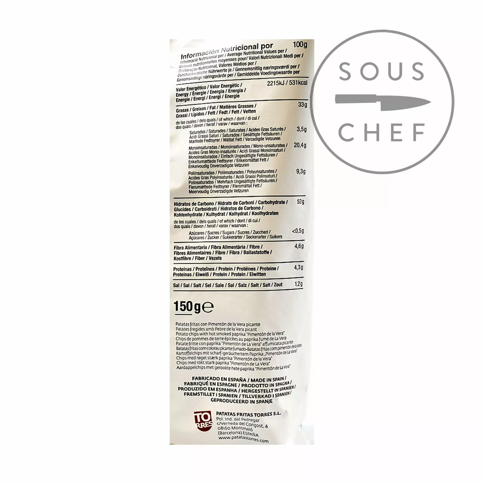 Torres Smoked Paprika Crisps 150g Ingredients 5 Torres Smoked Paprika Crisps 150g Ingredients