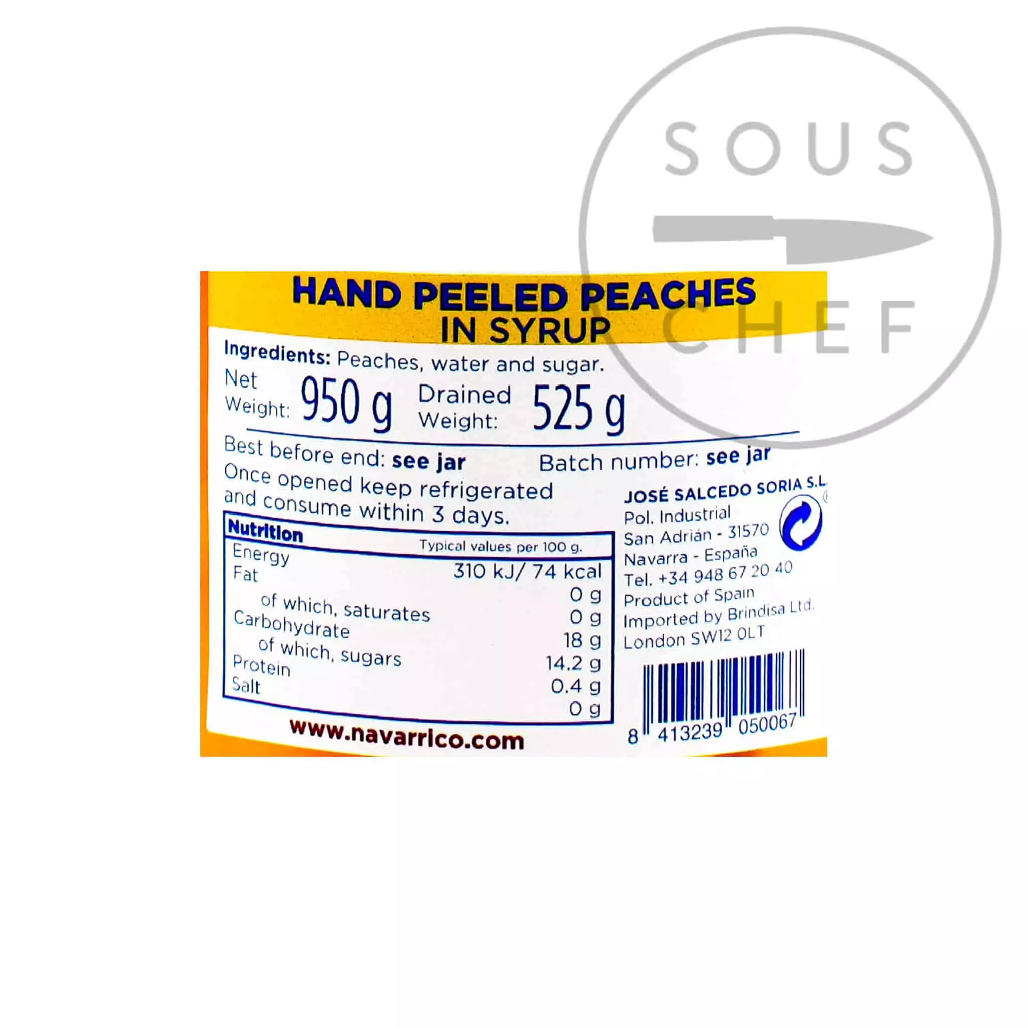 Ingredients Navarrico Hand-Peeled Peach Halves In Syrup 950g 4 Ingredients Navarrico Hand-Peeled Peach Halves In Syrup 950g