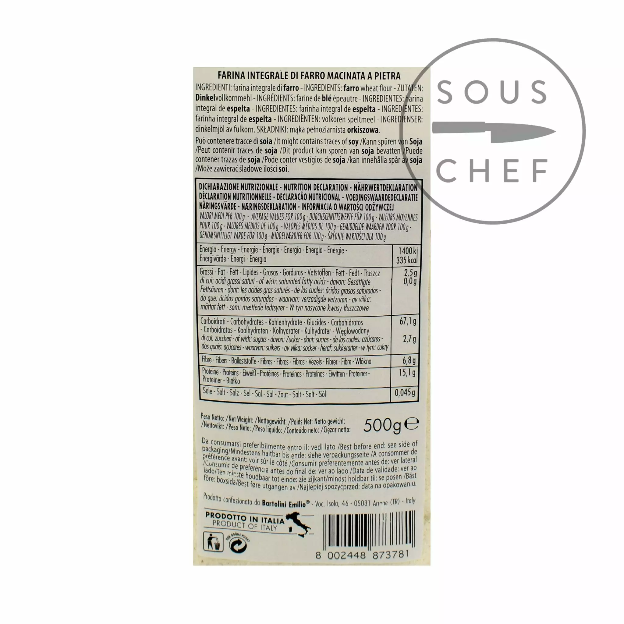 Bartolini Spelt (Farro) Flour 500g Ingredients 4 Bartolini Spelt (Farro) Flour 500g Ingredients