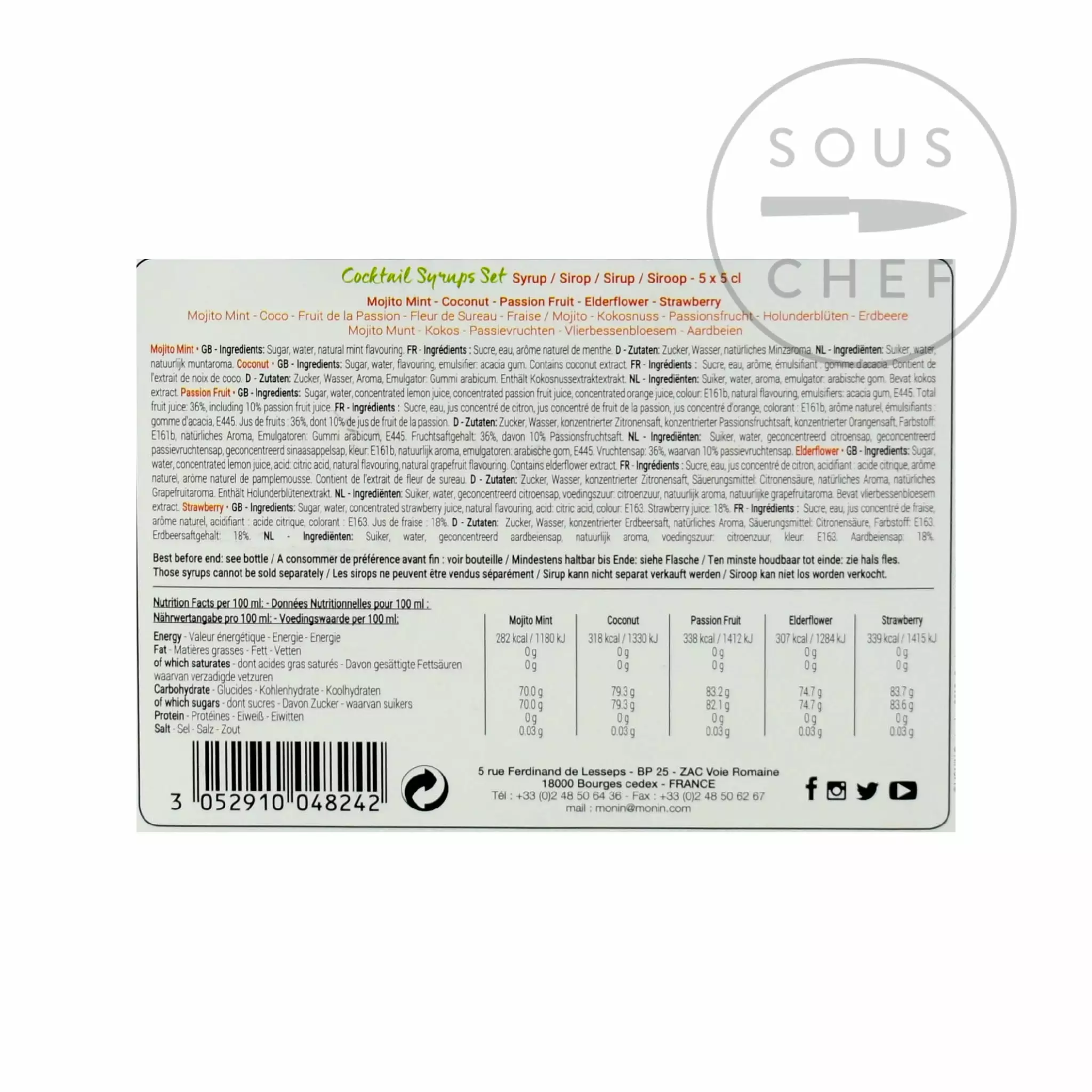 Monin Cocktail Syrup Set 5 X 50ml Ingredients 4 Monin Cocktail Syrup Set 5 X 50ml Ingredients