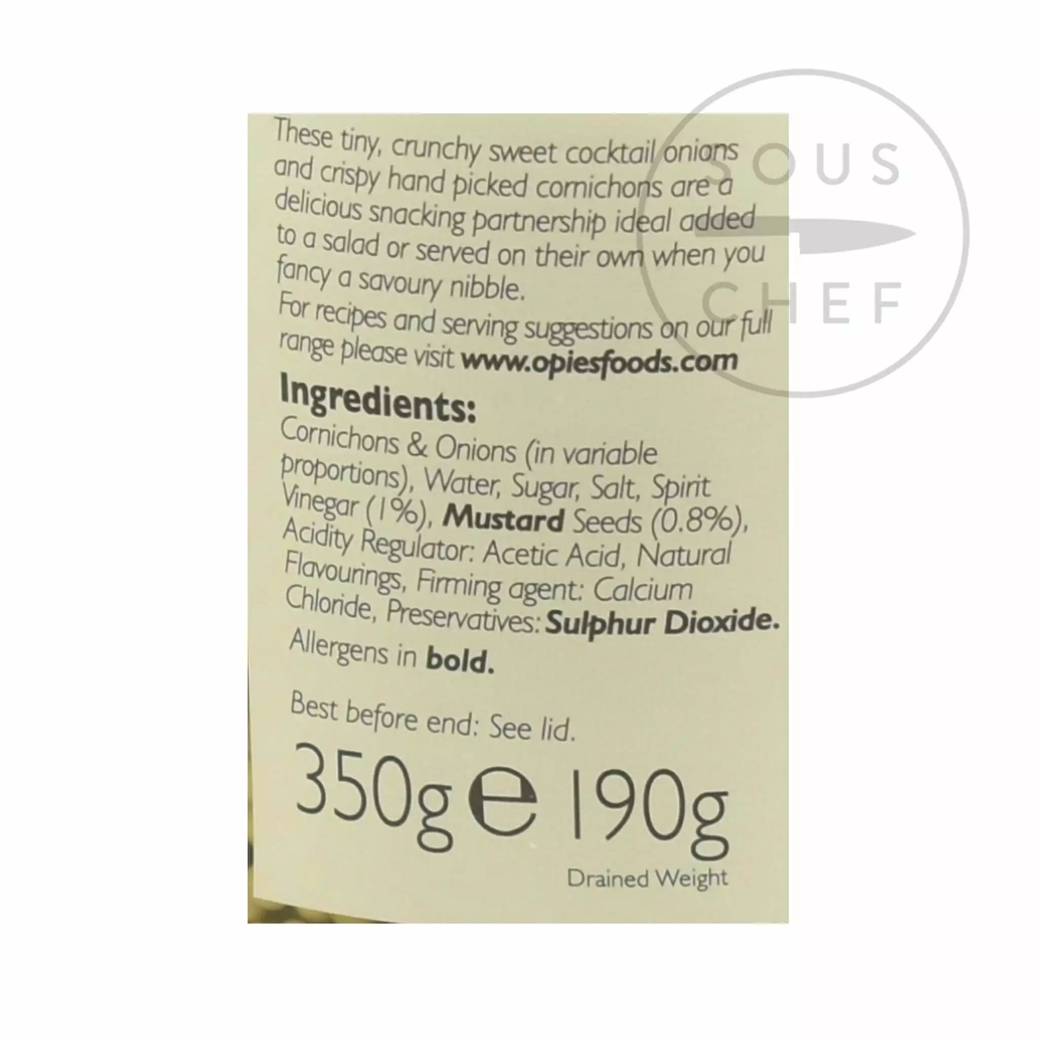 Opies Ingredients Cornichons And Pickled Onions 350g 5 Opies Ingredients Cornichons And Pickled Onions 350g