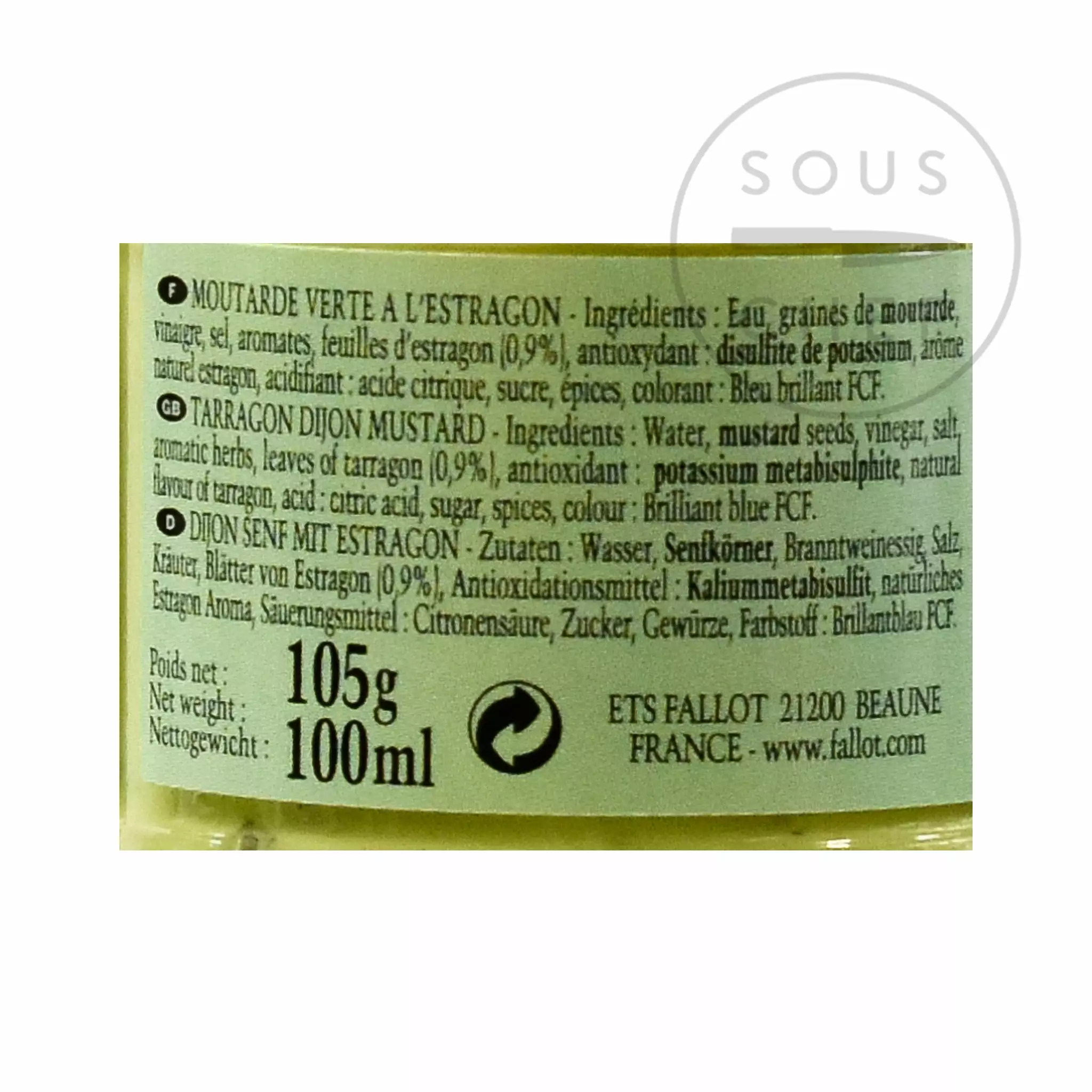 Fallot Dijon Mustard With Tarragon 105g 4 Fallot Dijon Mustard With Tarragon 105g