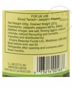 Mezzetta Ingredients Sliced Tamed Jalapeno Peppers 425g Net 7 Mezzetta Ingredients Sliced Tamed Jalapeno Peppers 425g Net
