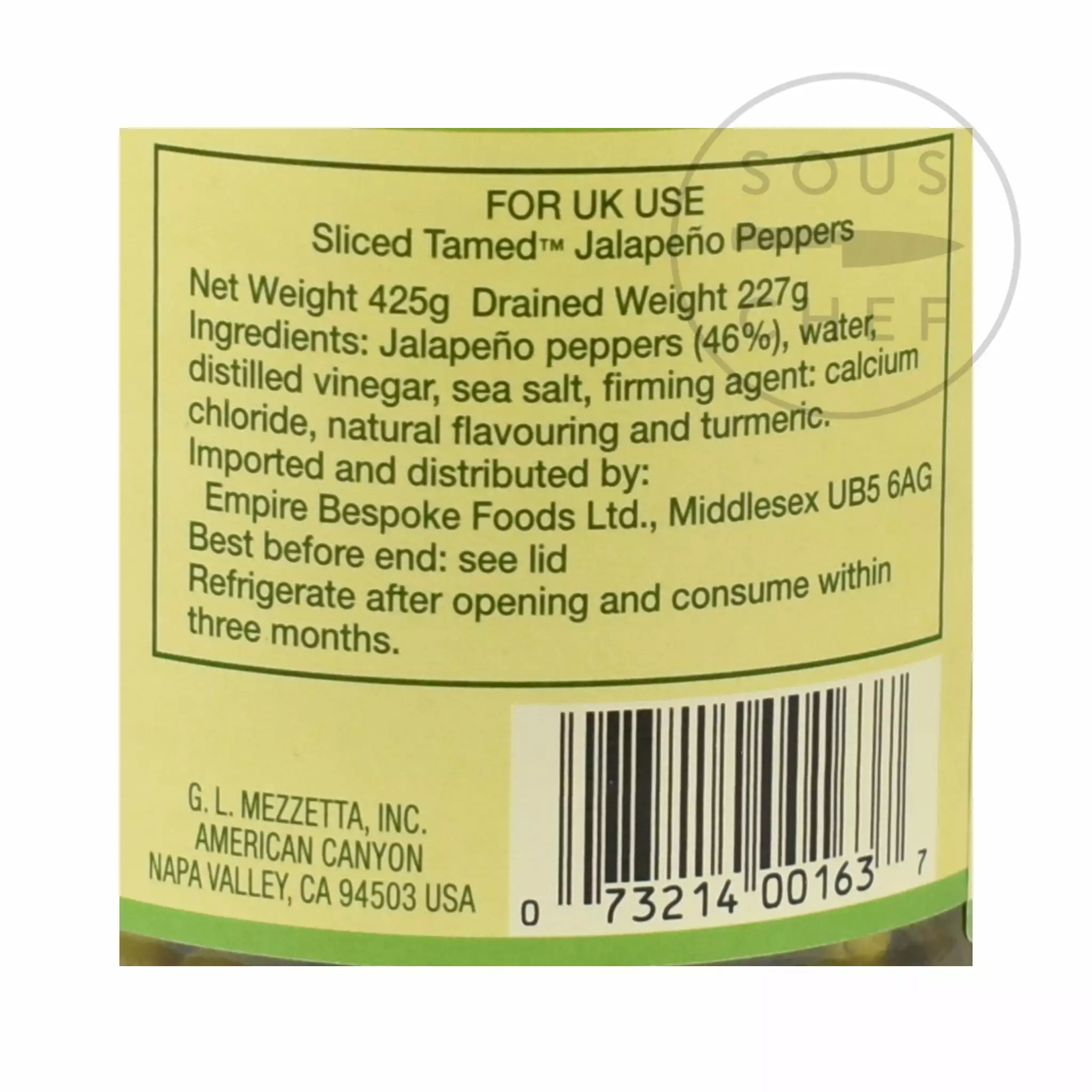 Mezzetta Ingredients Sliced Tamed Jalapeno Peppers 425g Net 5 Mezzetta Ingredients Sliced Tamed Jalapeno Peppers 425g Net