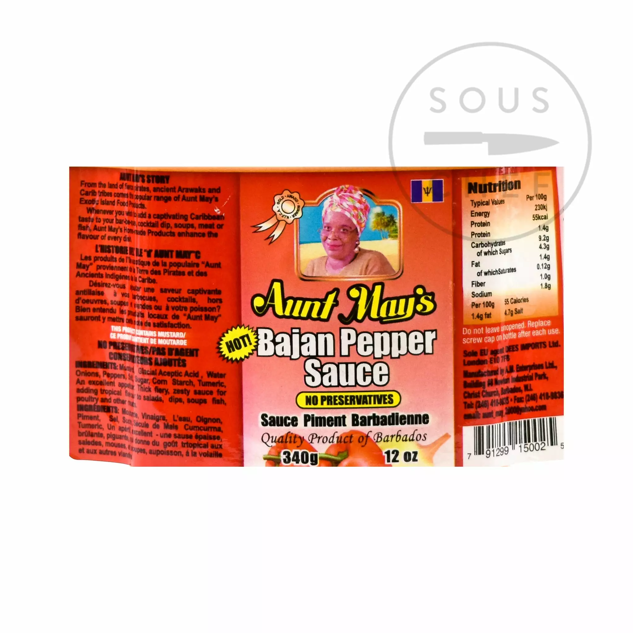 Aunt May's Bajan Pepper Sauce 340g 4 Aunt May's Bajan Pepper Sauce 340g