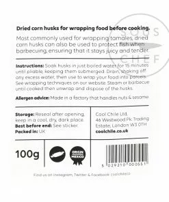 Cool Chile Co Corn Husks 100g Ingredients