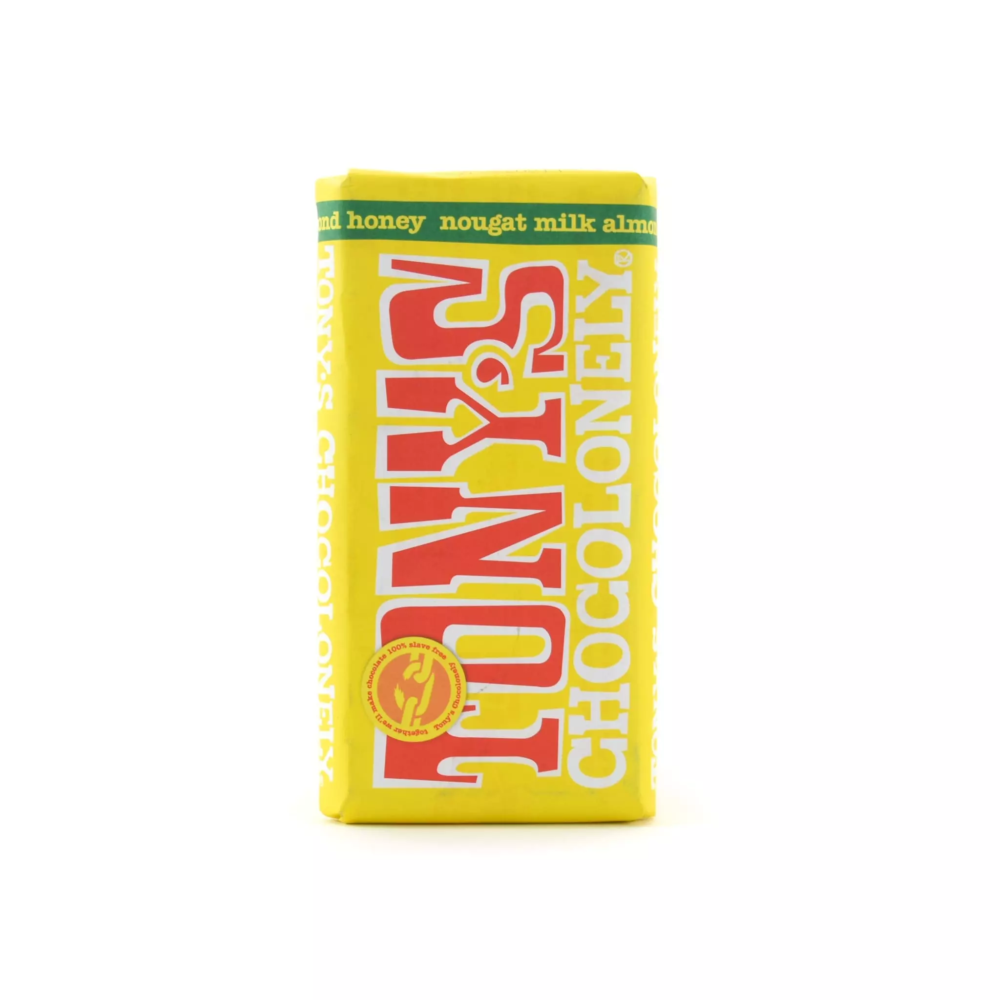 Tony's Chocolonely Milk Chocolate With Almond, Honey & Nougat 180g Ingredients 3 Tony's Chocolonely Milk Chocolate With Almond, Honey & Nougat 180g Ingredients