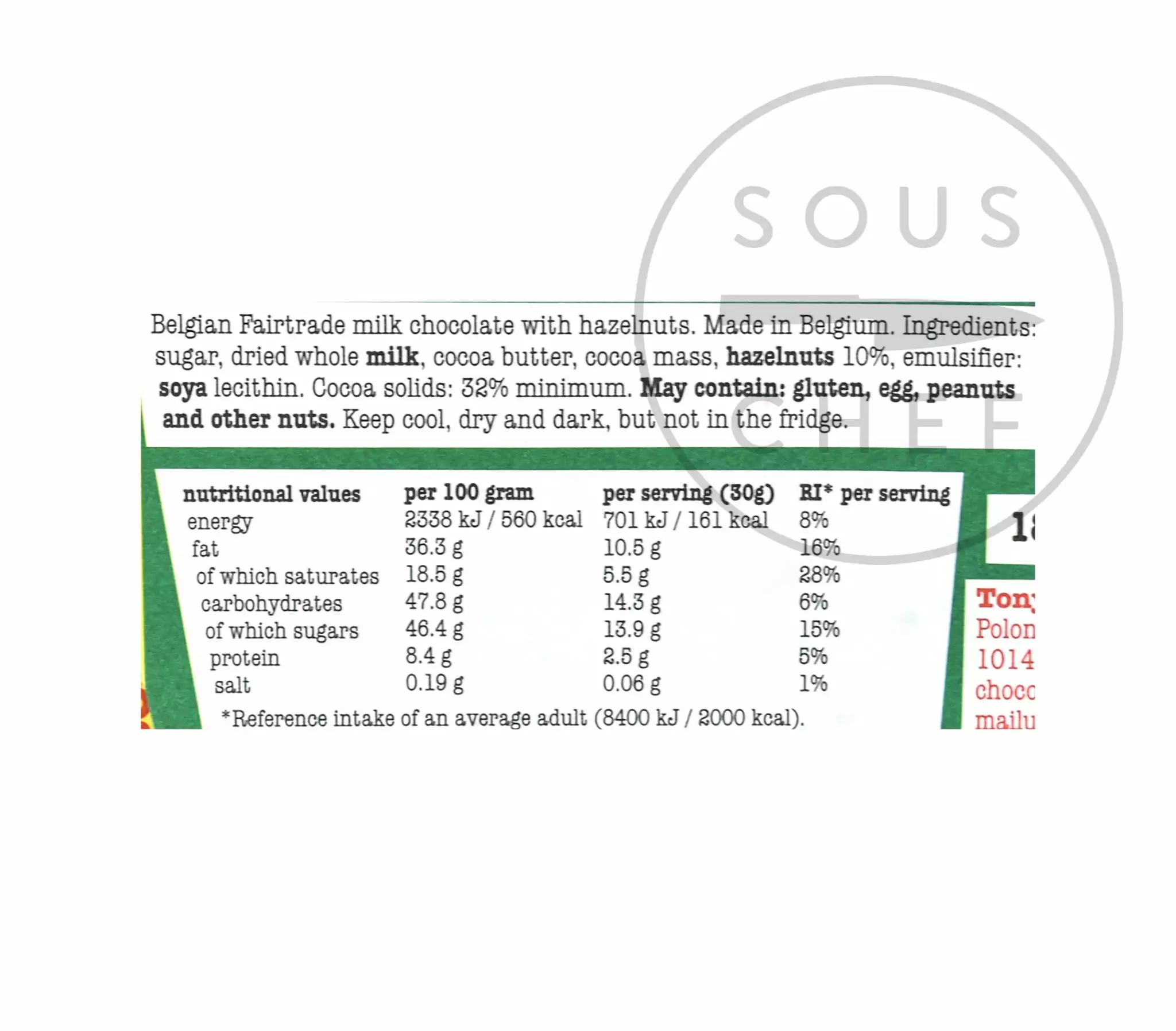 Tony's Chocolonely Milk Chocolate With Hazelnuts 180g Ingredients 4 Tony's Chocolonely Milk Chocolate With Hazelnuts 180g Ingredients