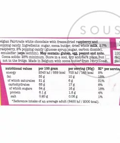Ingredients Tony's Chocolonely White Chocolate With Raspberry & Popping Candy 180g 5 Ingredients Tony's Chocolonely White Chocolate With Raspberry & Popping Candy 180g
