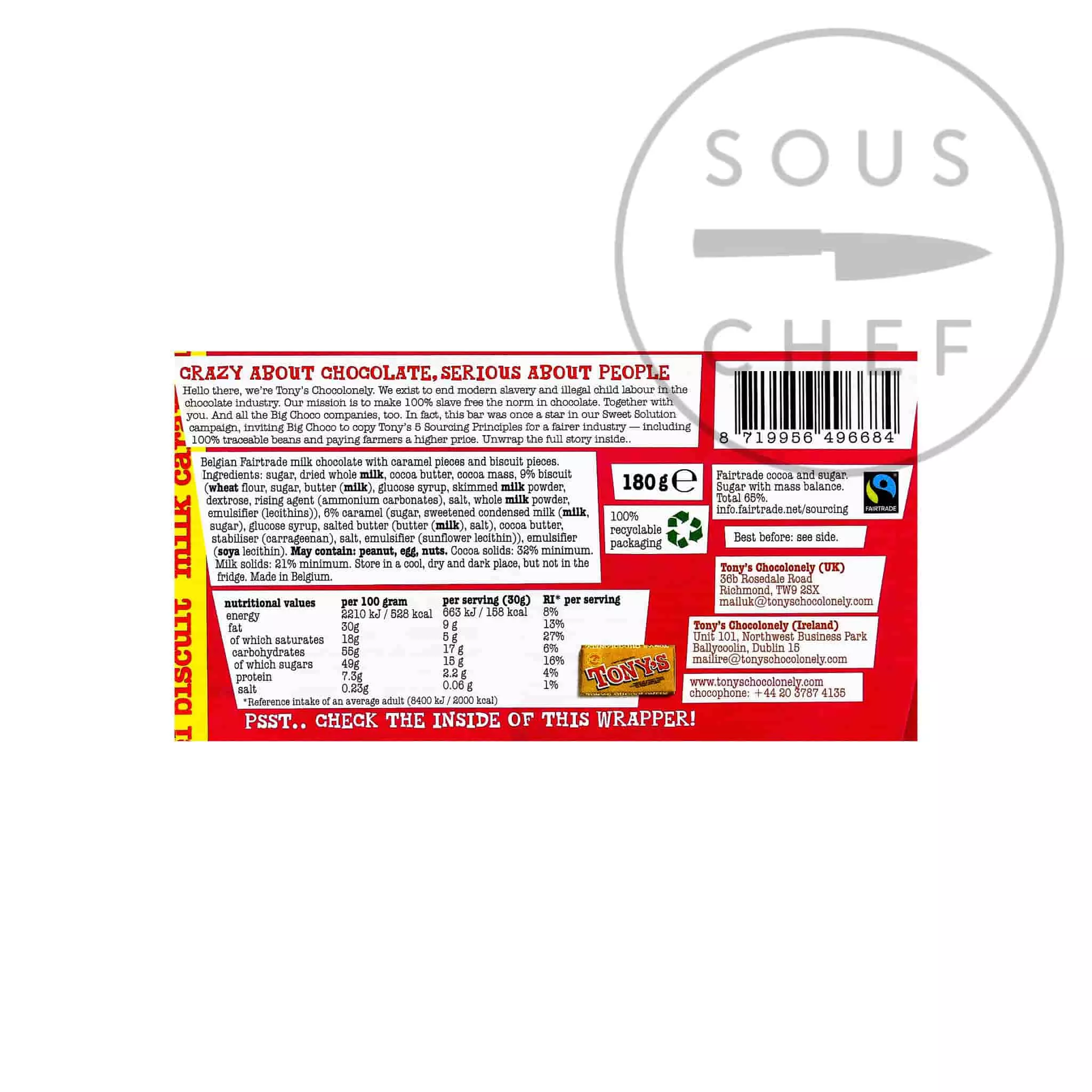 Ingredients Tony's Chocolonely Milk Caramel Biscuit 180g 4 Ingredients Tony's Chocolonely Milk Caramel Biscuit 180g