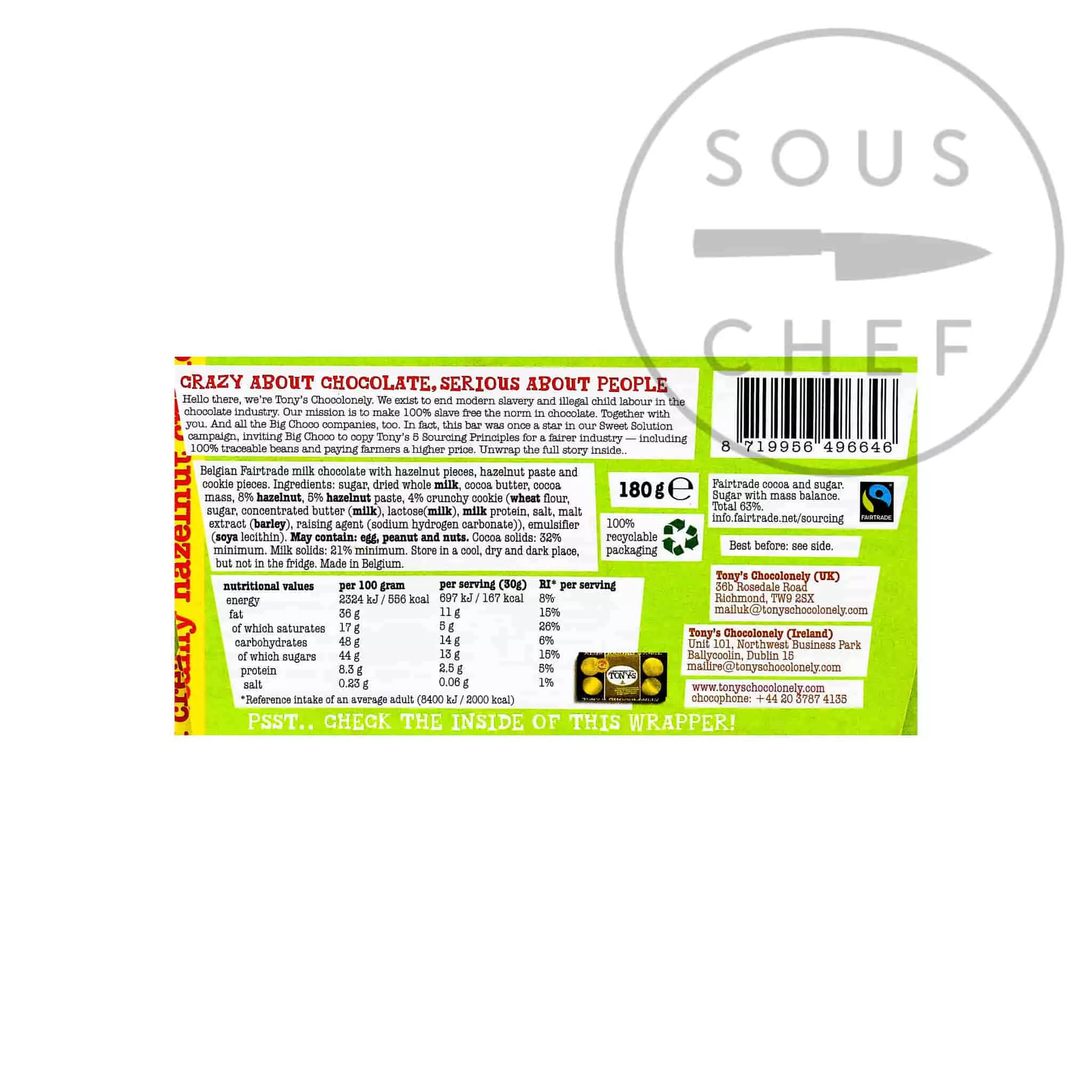 Tony's Chocolonely Milk Creamy Hazelnut Crunch 180g 4 Tony's Chocolonely Milk Creamy Hazelnut Crunch 180g