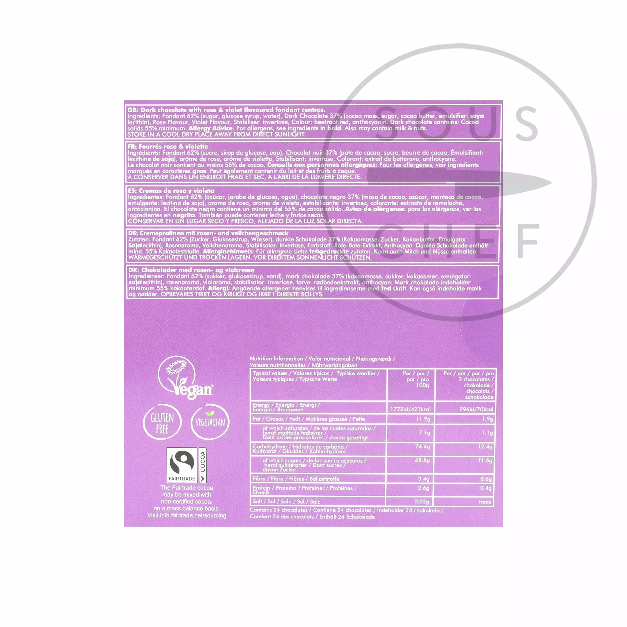 Ingredients Whitakers Rose & Violet Creams 200g 4 Ingredients Whitakers Rose & Violet Creams 200g