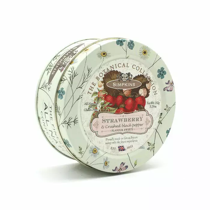 Simpkins Botanical Collection Ingredients Botanical Tin Strawberry & Crushed Black Pepper Drops 150g 3 Simpkins Botanical Collection Ingredients Botanical Tin Strawberry & Crushed Black Pepper Drops 150g