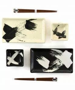 Kiji Stoneware & Ceramics Kuro To Shiro Sushi Serving Set