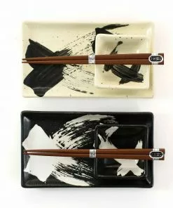 Kiji Stoneware & Ceramics Kuro To Shiro Sushi Serving Set
