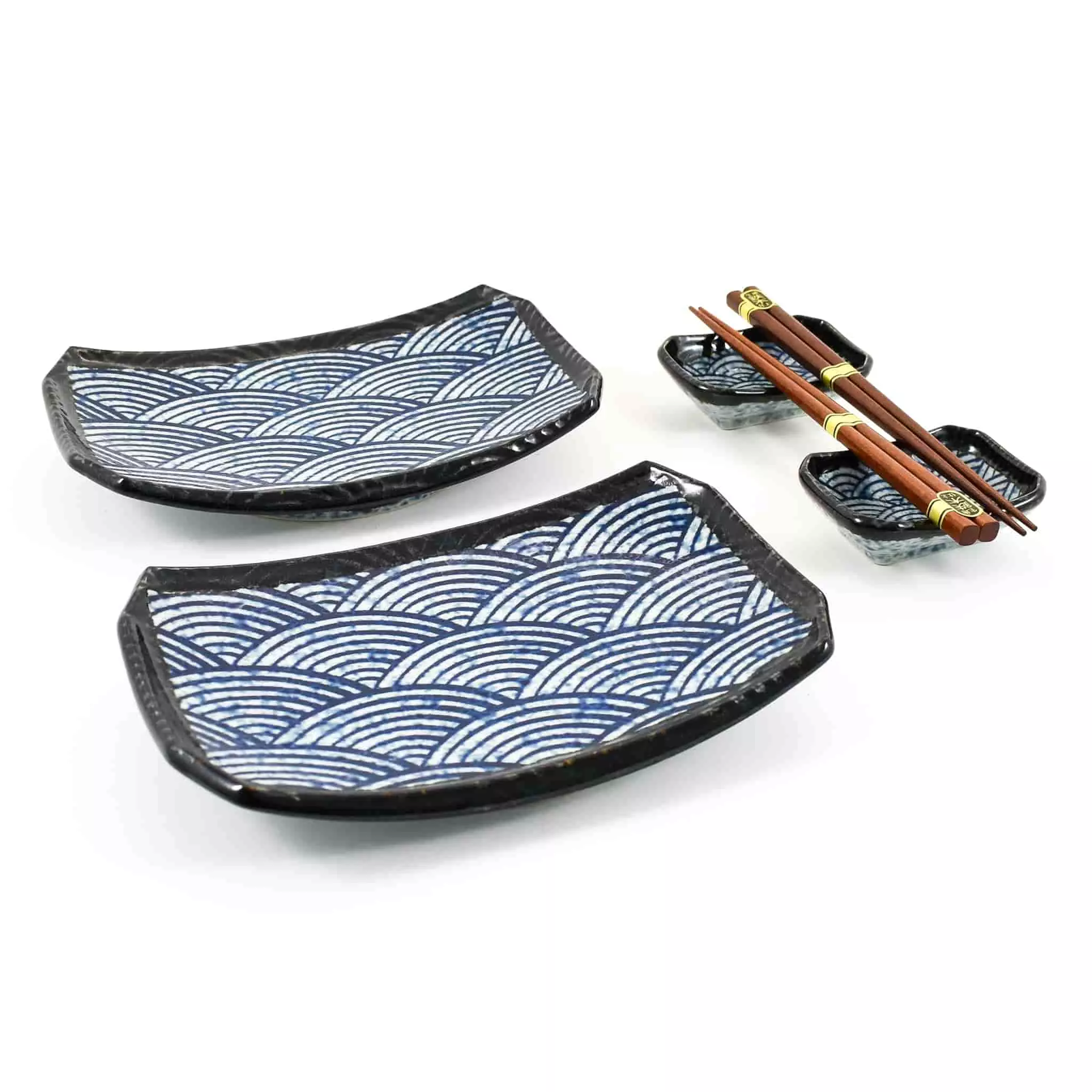 Kiji Stoneware & Ceramics Tableware Blue Wave Sushi Serving Set 3 Kiji Stoneware & Ceramics Tableware Blue Wave Sushi Serving Set