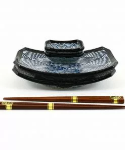Kiji Stoneware & Ceramics Tableware Blue Wave Sushi Serving Set 7 Kiji Stoneware & Ceramics Tableware Blue Wave Sushi Serving Set