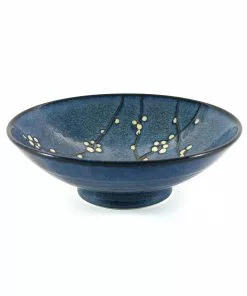Kiji Stoneware & Ceramics Blue Sakura Shallow Bowl 24.5cm
