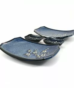 Kiji Stoneware & Ceramics Blue Sakura Sushi Serving Set
