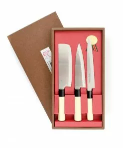 Kiji Stoneware & Ceramics Japanese Knife Trio - Sashimi, Gyuto & Nakiri