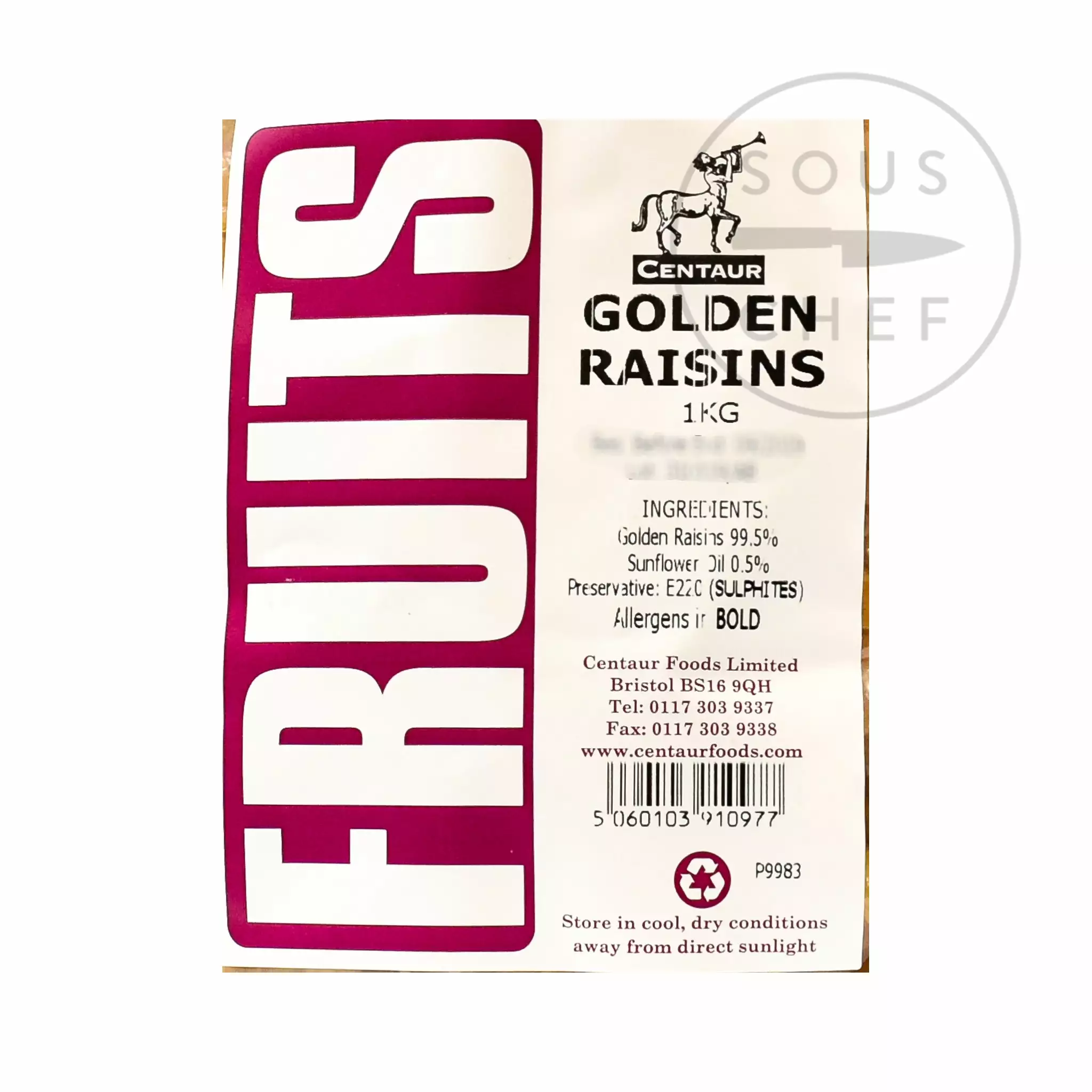 Centaur Golden Raisins 1kg Ingredients 4 Centaur Golden Raisins 1kg Ingredients