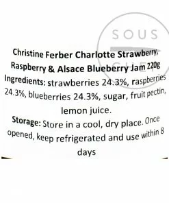 Ingredients Christine Ferber Charlotte Strawberry, Raspberry & Alsace Blueberry Jam 220g