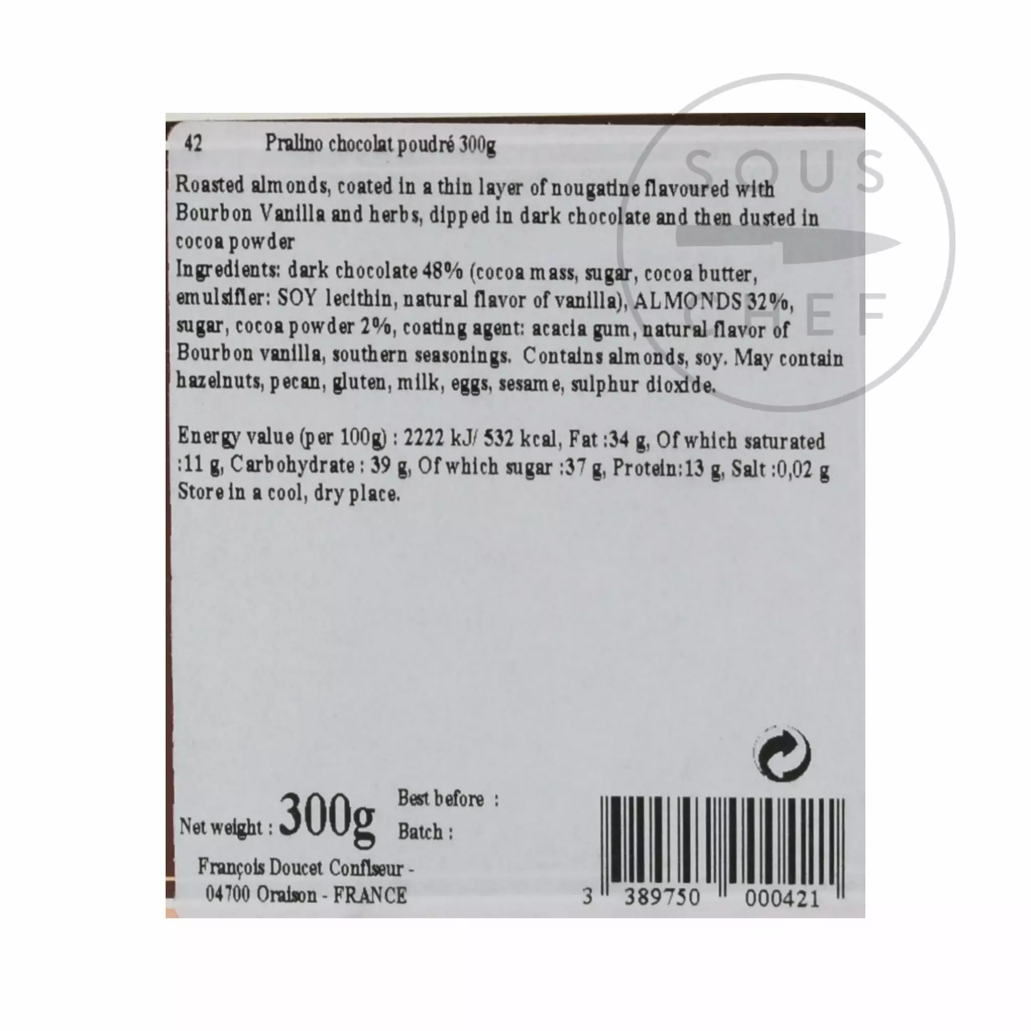 Ingredients Francois Doucet Provence Chocolate Pralines 300g 4 Ingredients Francois Doucet Provence Chocolate Pralines 300g