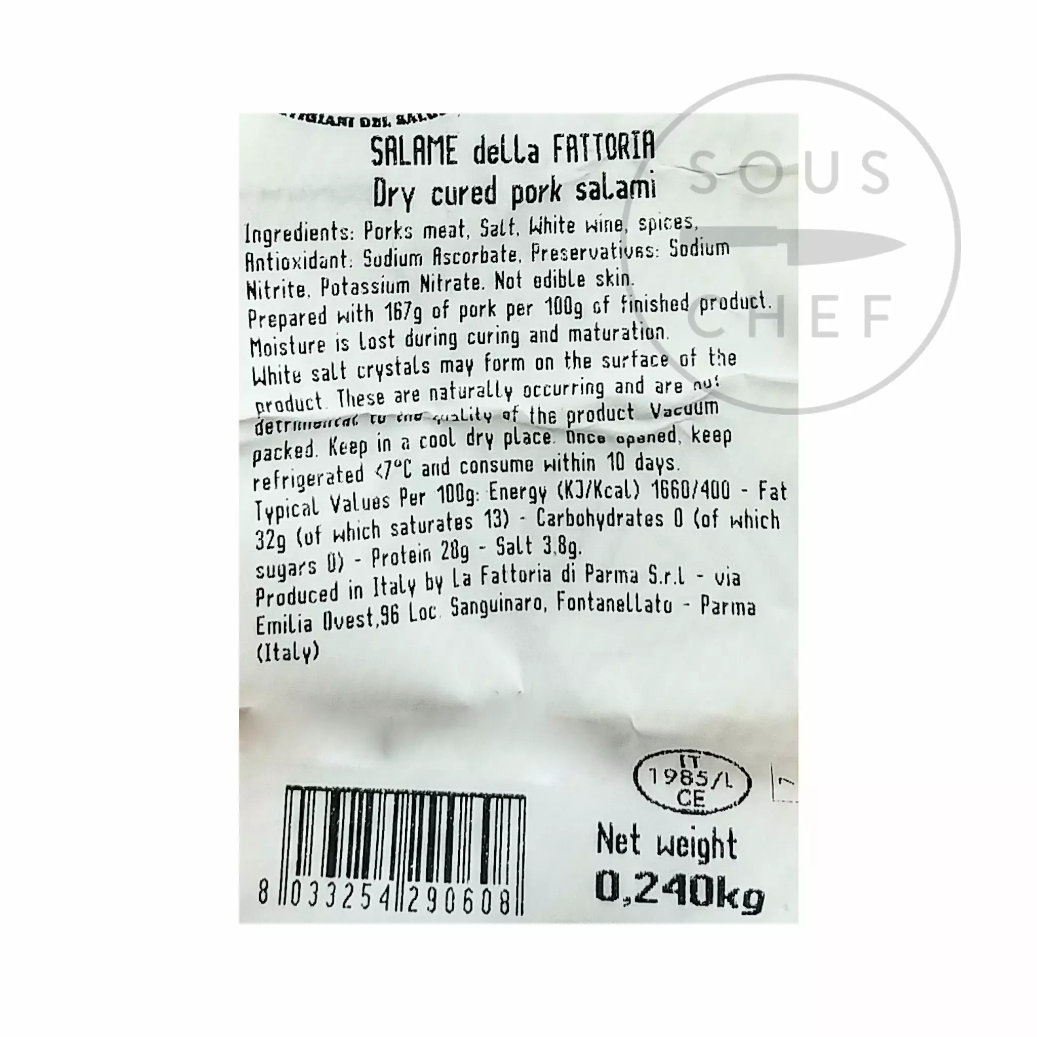 Salami La Fattoria Di Parma 240g Ingredients 5 Salami La Fattoria Di Parma 240g Ingredients