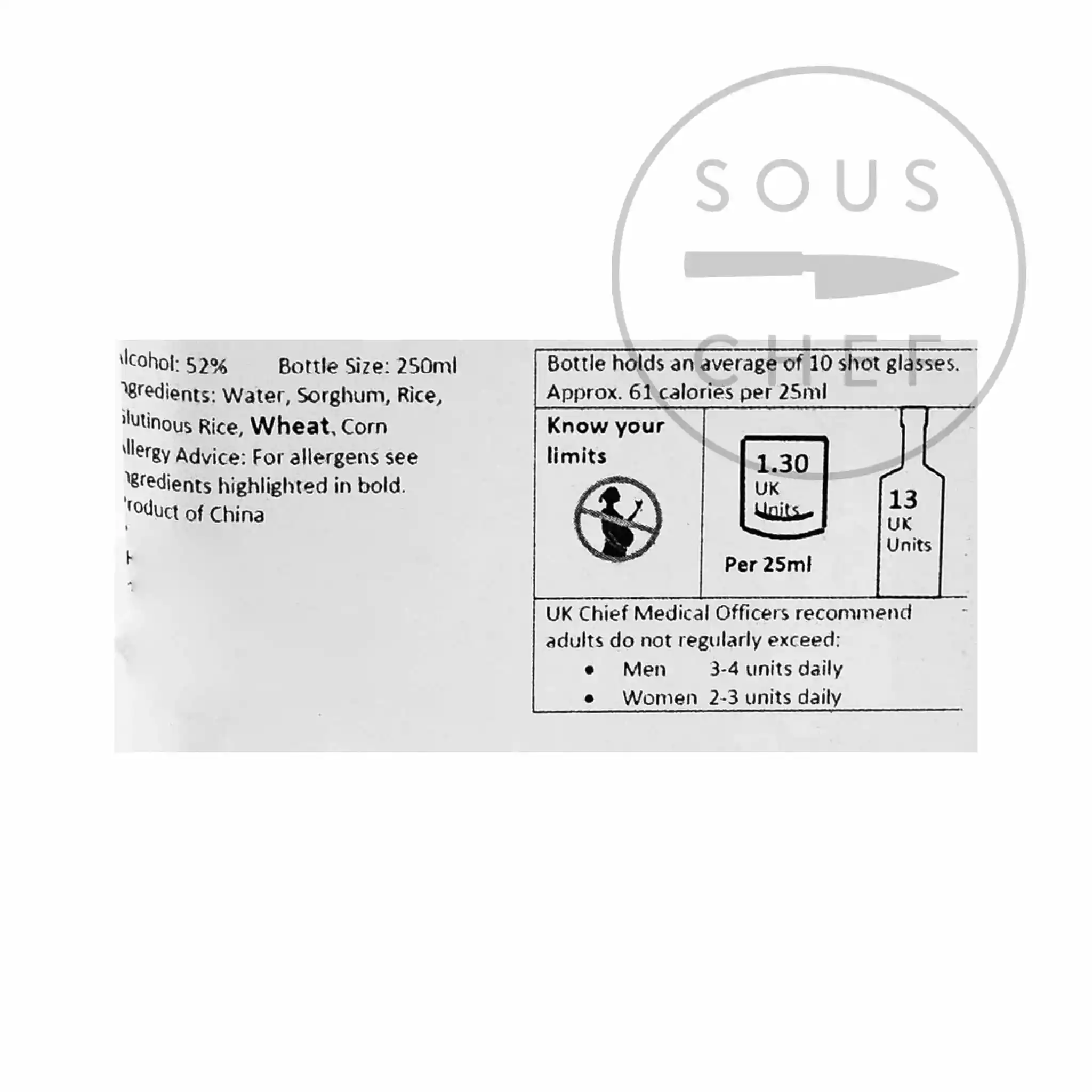 Ingredients WuLiangYe Baijiu 52% 4 Ingredients WuLiangYe Baijiu 52%