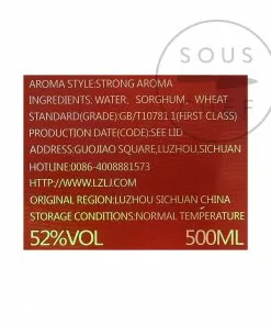 LuZhou LaoJiao Tou Qu Baijiu 52% 500ml Ingredients