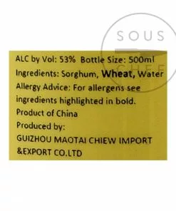MouTai Chun 1998 Baijiu 53% 500ml Ingredients