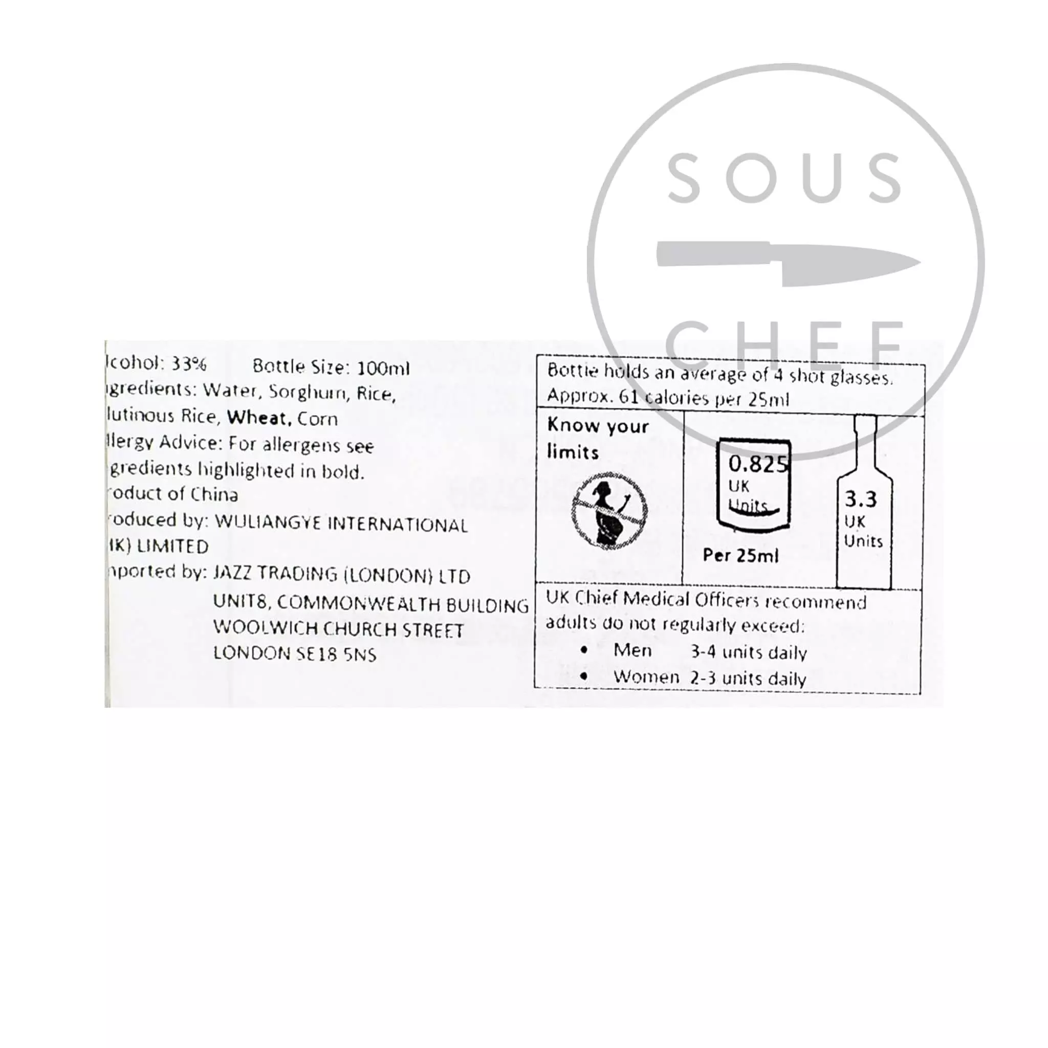 Ingredients Flamma Baijiu 33% 100ml 4 Ingredients Flamma Baijiu 33% 100ml