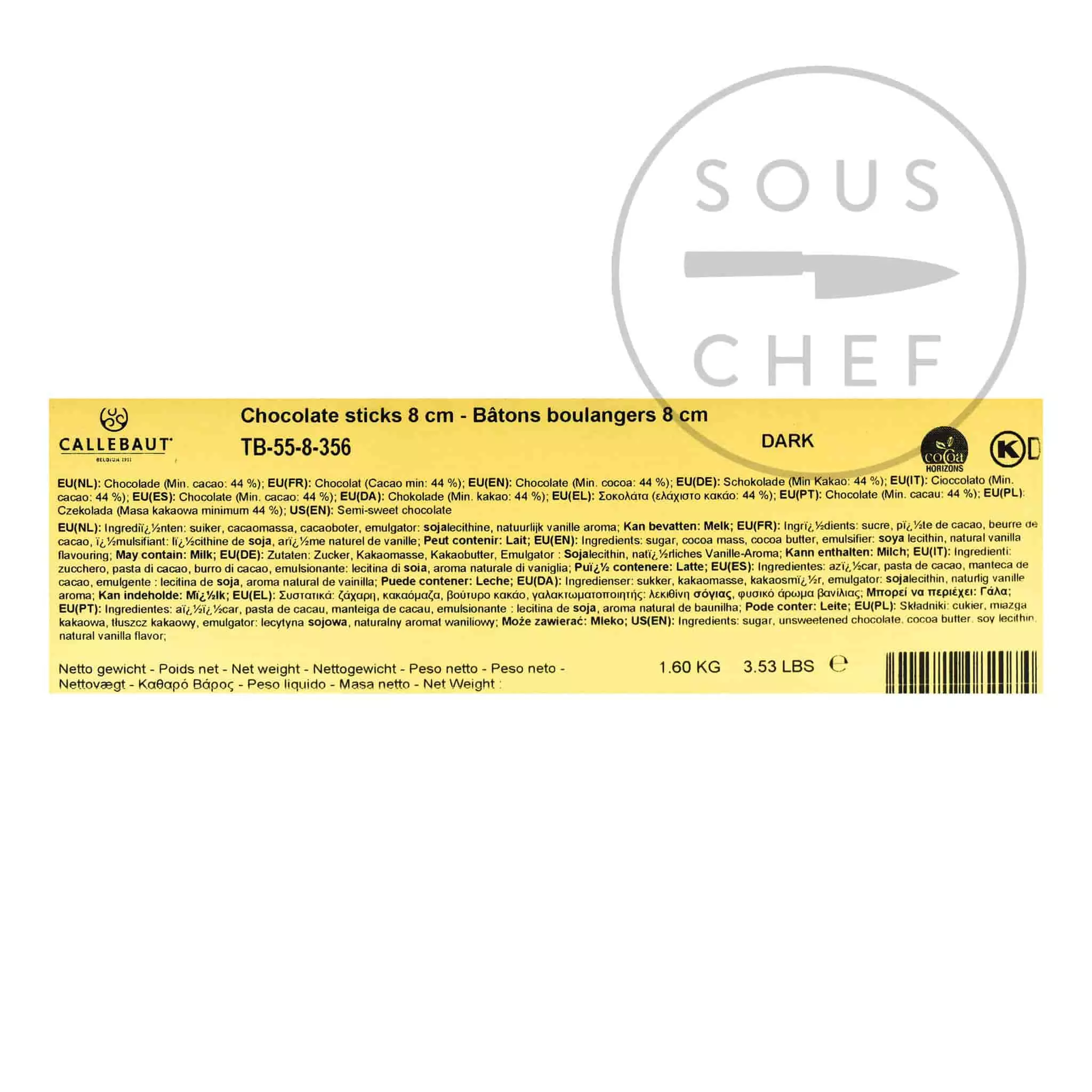 Ingredients Callebaut Dark Chocolate Croissant & Pain Au Chocolat Sticks 8 Cm 1.6 Kg 5 Ingredients Callebaut Dark Chocolate Croissant & Pain Au Chocolat Sticks 8 Cm 1.6 Kg