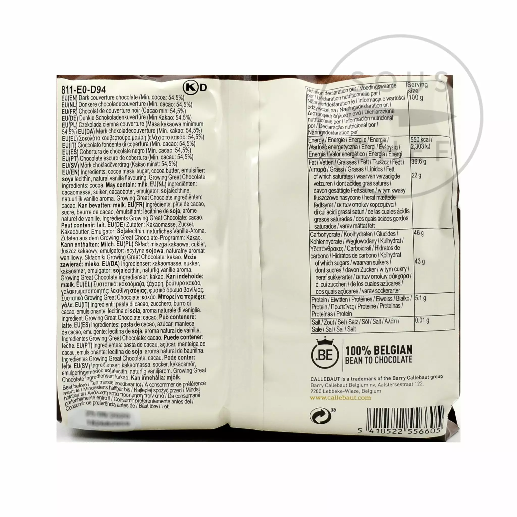 Callebaut Dark Chocolate Couverture 54% 400g Ingredients 5 Callebaut Dark Chocolate Couverture 54% 400g Ingredients