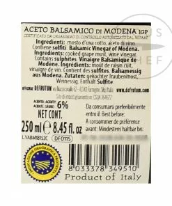 Ingredients Defrutum Balsamic Vinegar IGP 8 Yr Aged - 4 Crowns 250ml