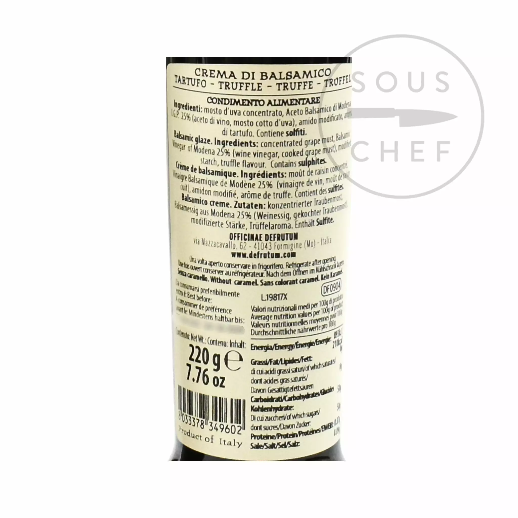 Defrutum Truffle Balsamic Glaze 220g Ingredients 4 Defrutum Truffle Balsamic Glaze 220g Ingredients