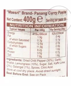 Mae Sri Thai Panang Curry Paste 400g Ingredients