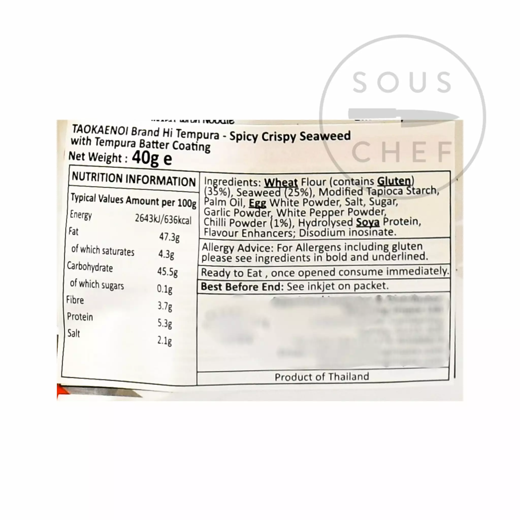 Tao Kae Noi Tempura Seaweed Spicy 40g Ingredients 5 Tao Kae Noi Tempura Seaweed Spicy 40g Ingredients