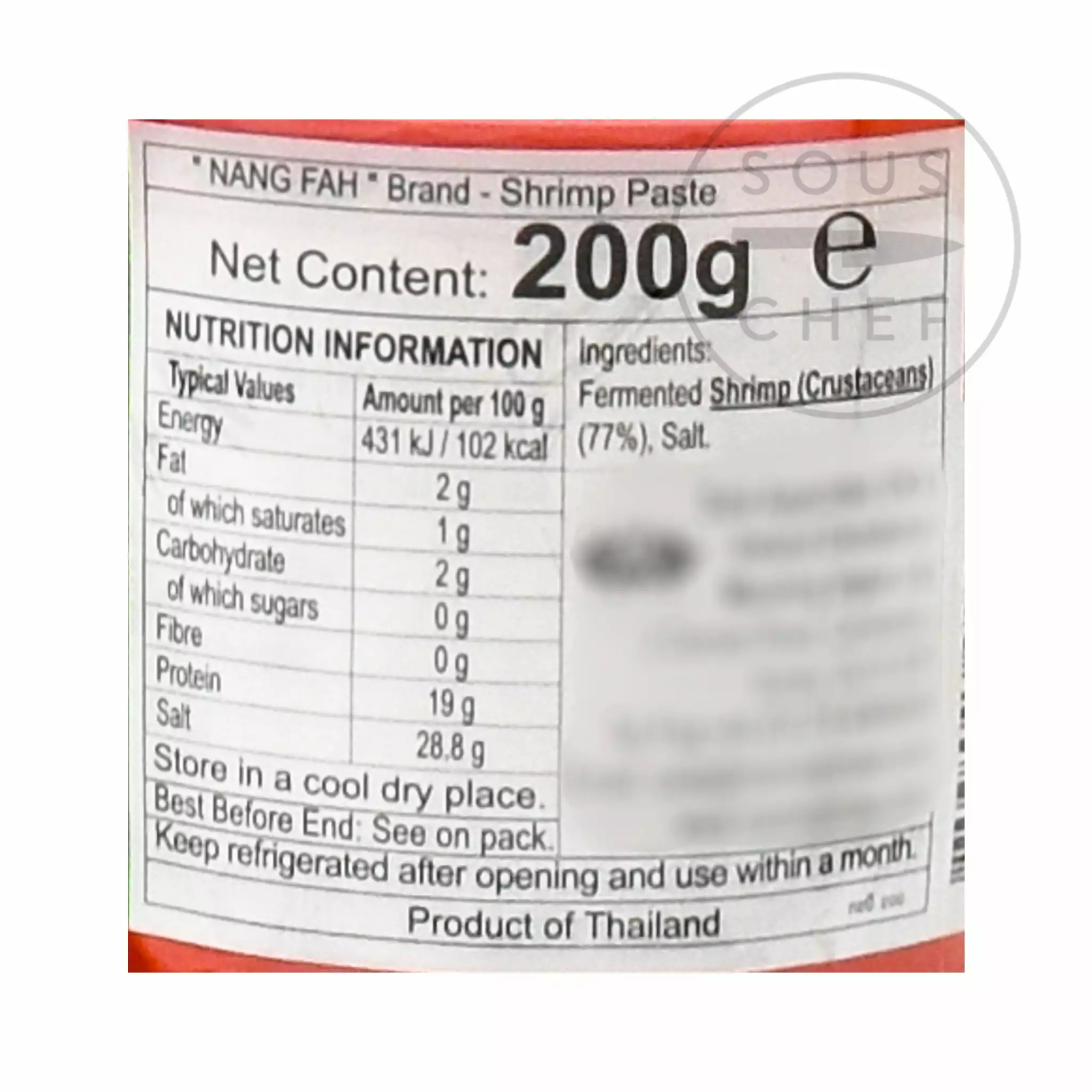 Nang Fah Thai Shrimp Paste 200g Ingredients 4 Nang Fah Thai Shrimp Paste 200g Ingredients