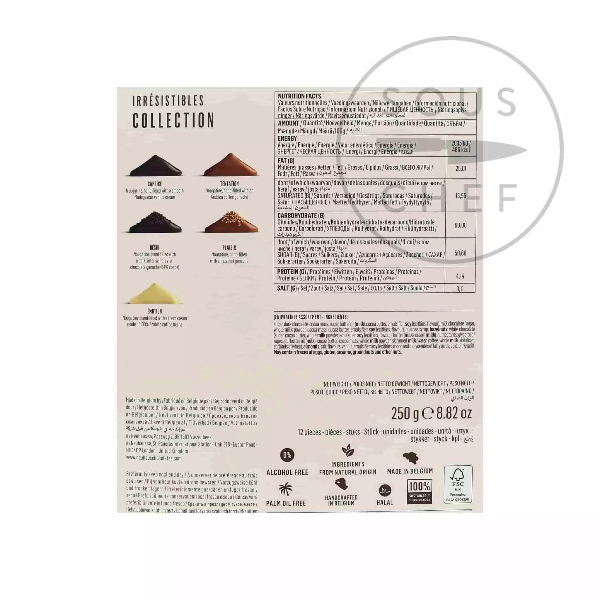 Ingredients Neuhaus "Irresistibles" Belgian Chocolate Selection 250g 5 Ingredients Neuhaus "Irresistibles" Belgian Chocolate Selection 250g