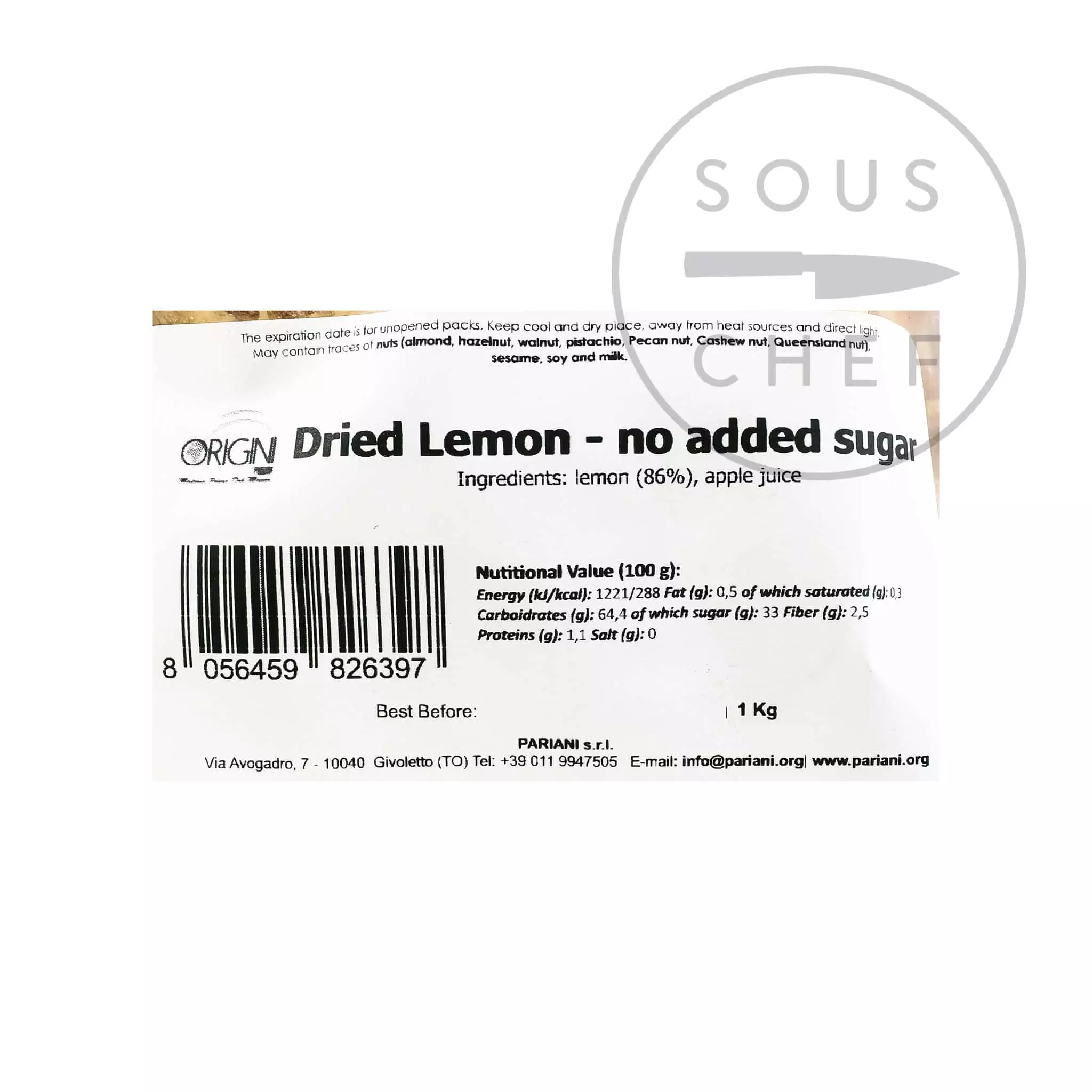 Pariani Dried Lemon - No Refined Sugar 1kg Ingredients 4 Pariani Dried Lemon - No Refined Sugar 1kg Ingredients