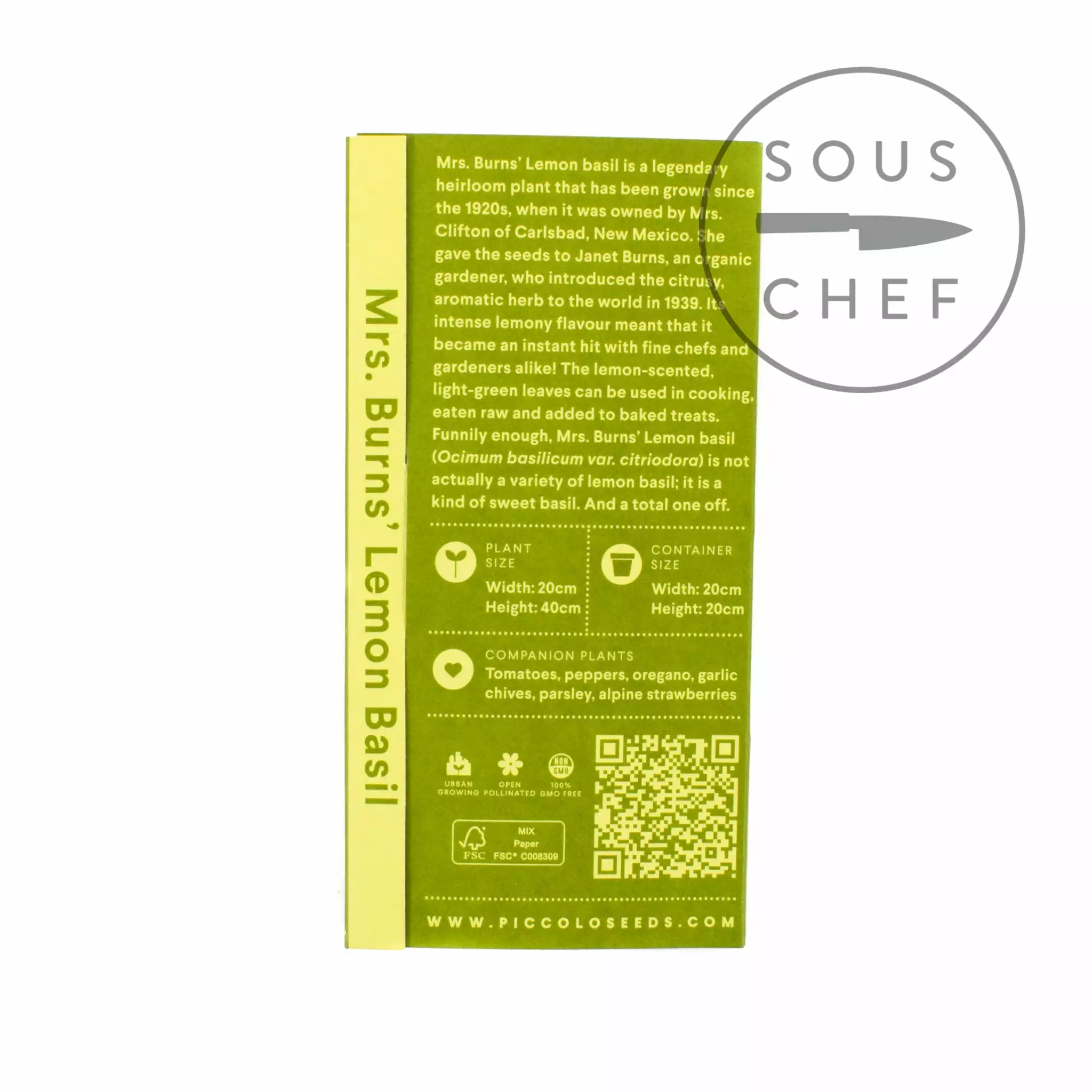 Piccolo Mrs. Burns Lemon Basil Seeds Ingredients 4 Piccolo Mrs. Burns Lemon Basil Seeds Ingredients