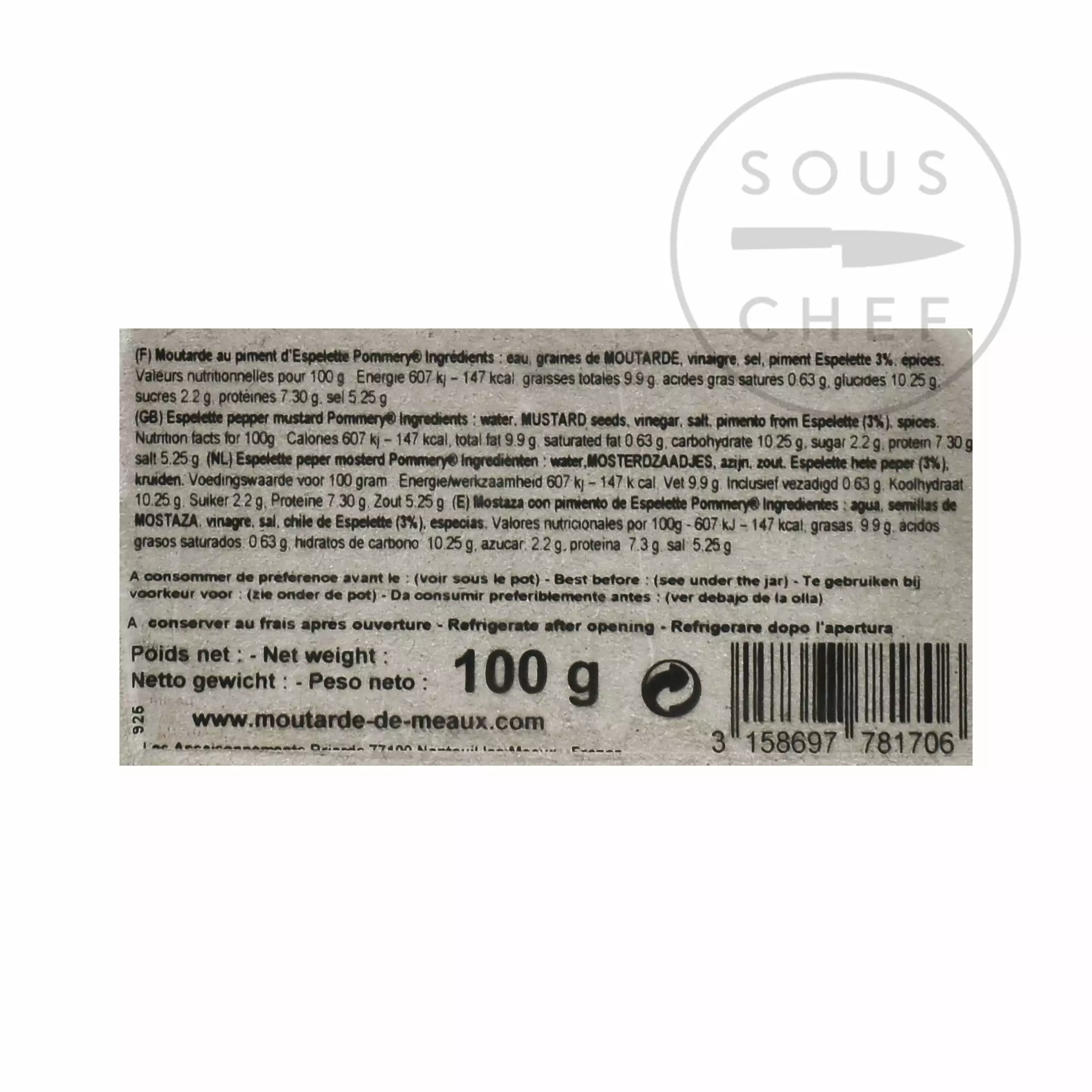 Ingredients Pommery Espelette Pepper Mustard 100g 4 Ingredients Pommery Espelette Pepper Mustard 100g