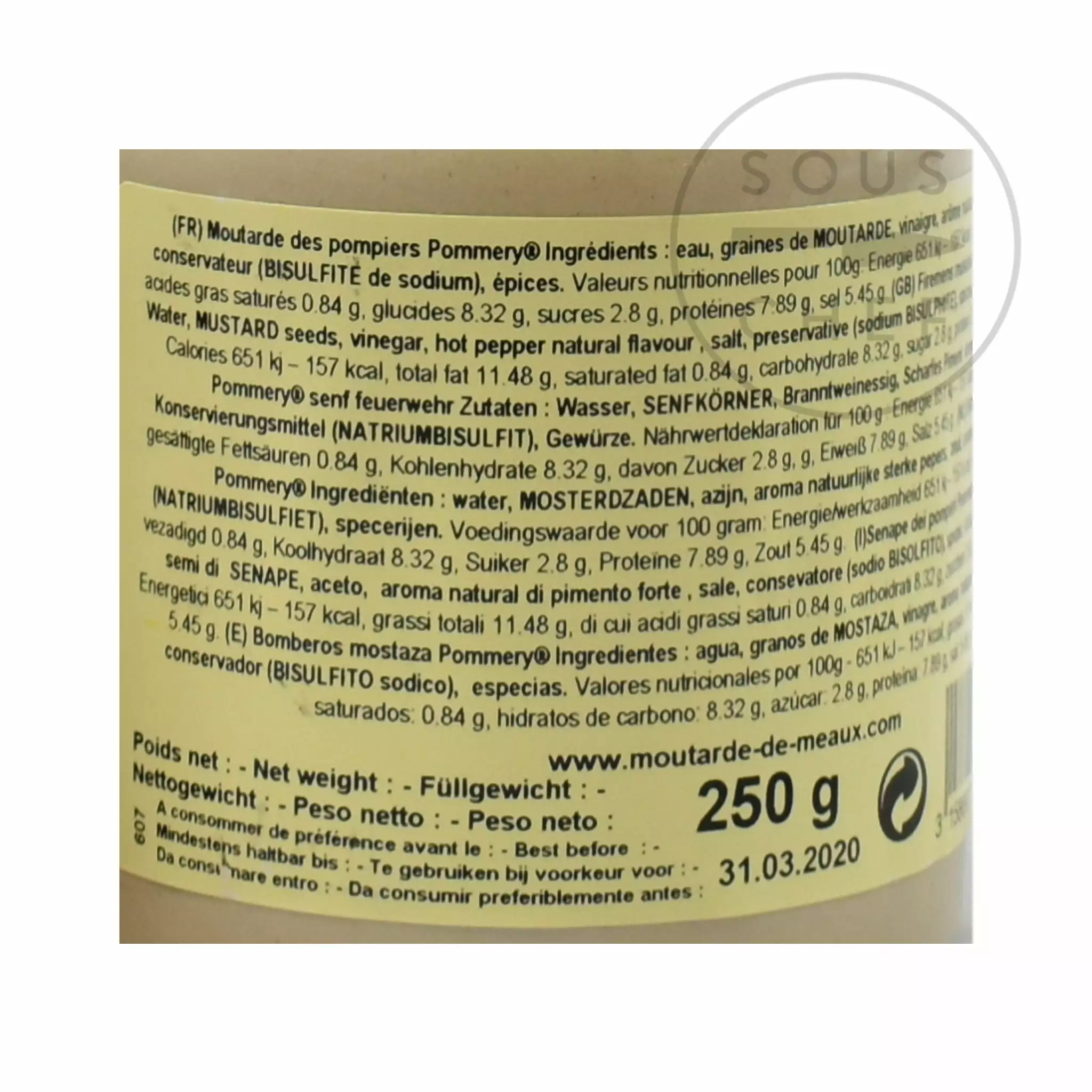 Pommery Firemen's Mustard 250g Ingredients 6 Pommery Firemen's Mustard 250g Ingredients