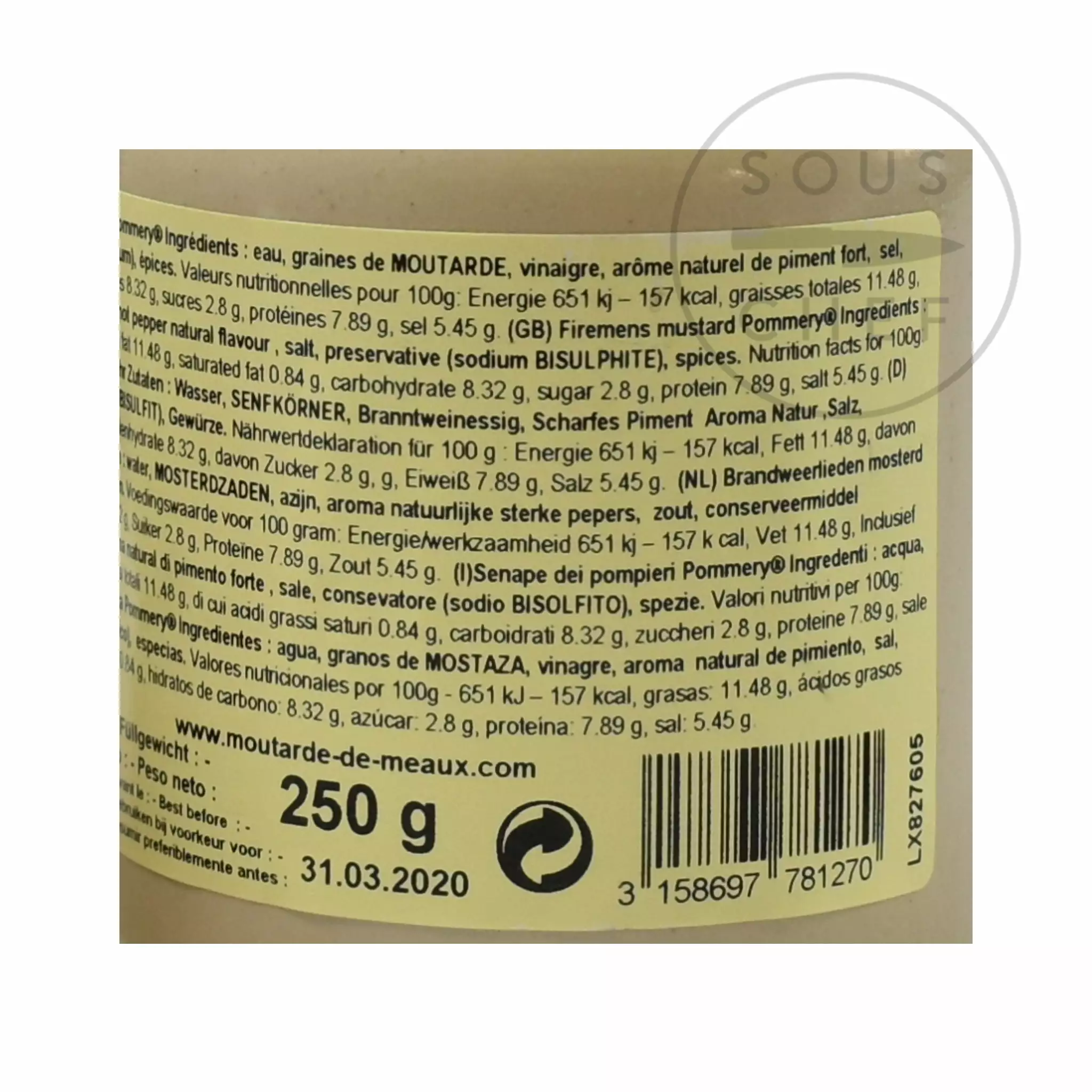 Pommery Firemen's Mustard 250g Ingredients 4 Pommery Firemen's Mustard 250g Ingredients